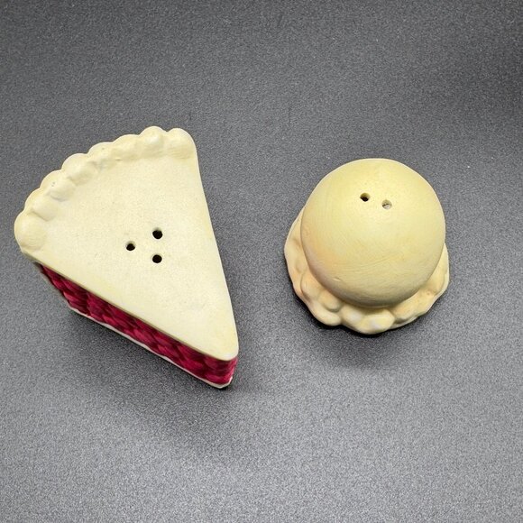 Vintage Bisque Salt and Pepper Shakers Cherry Pie Slice and Ice Cream - Picture 4 of 6
